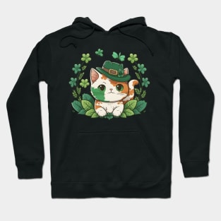 Kawaii Cat Leprechaun Funny Cat Lover Shamrock St Patrick's Day Hoodie